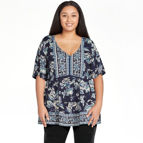 Romantic Gypsy Boho Floral Flutter Sleeve Top  Sz 1X NWT - Picture 1 of 7
